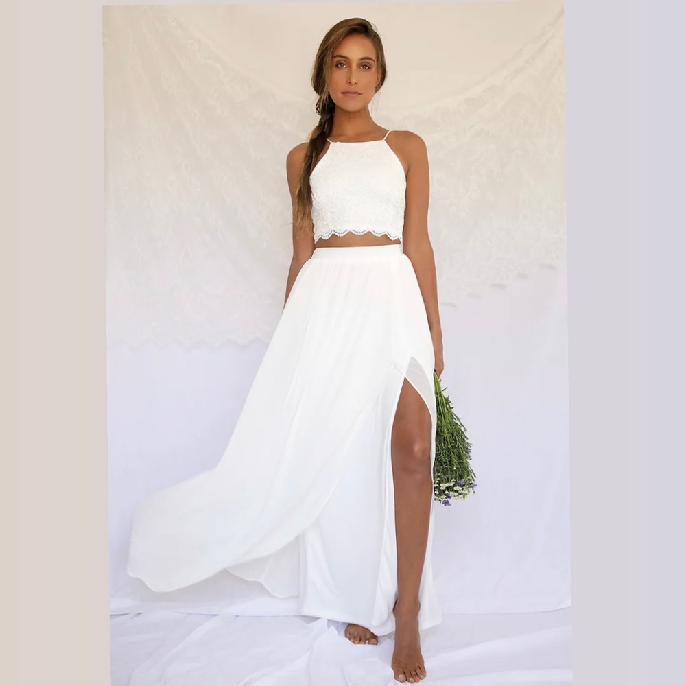 Two piece lace maxi - great for a beach wedding or engagement photos!